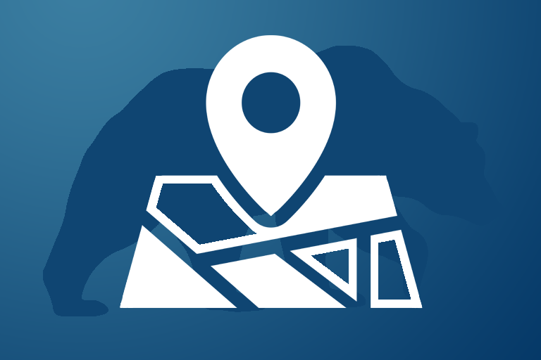 Location icon over bear logo