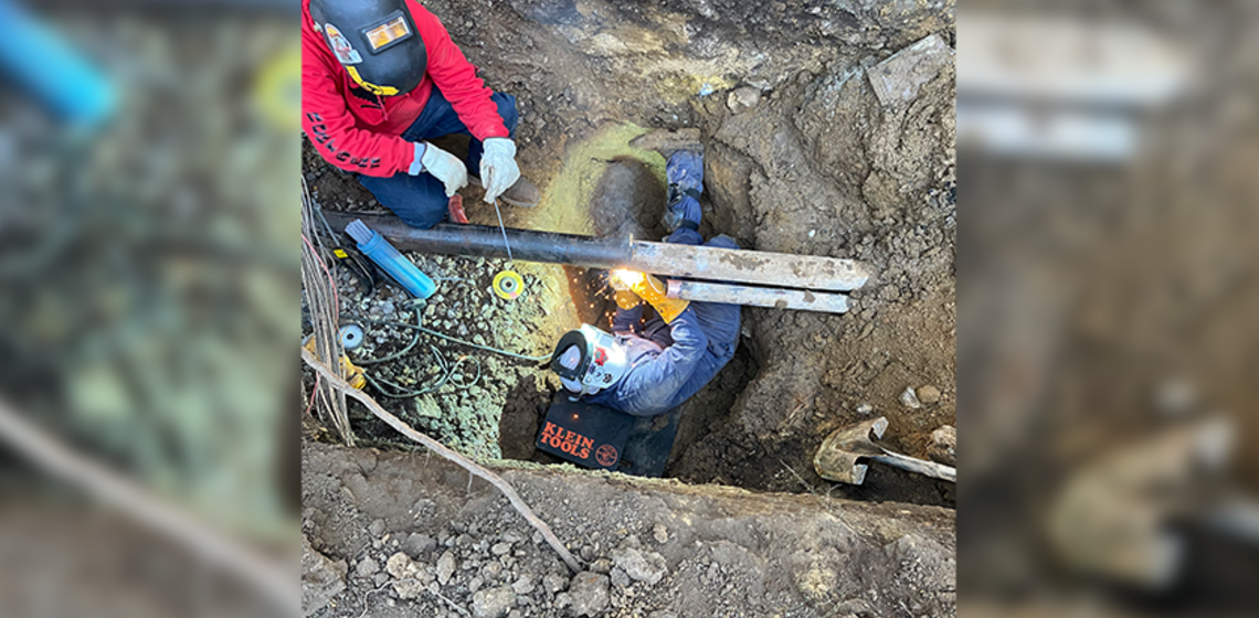 An FS Steamfitter welding a High Pressure Steam Line