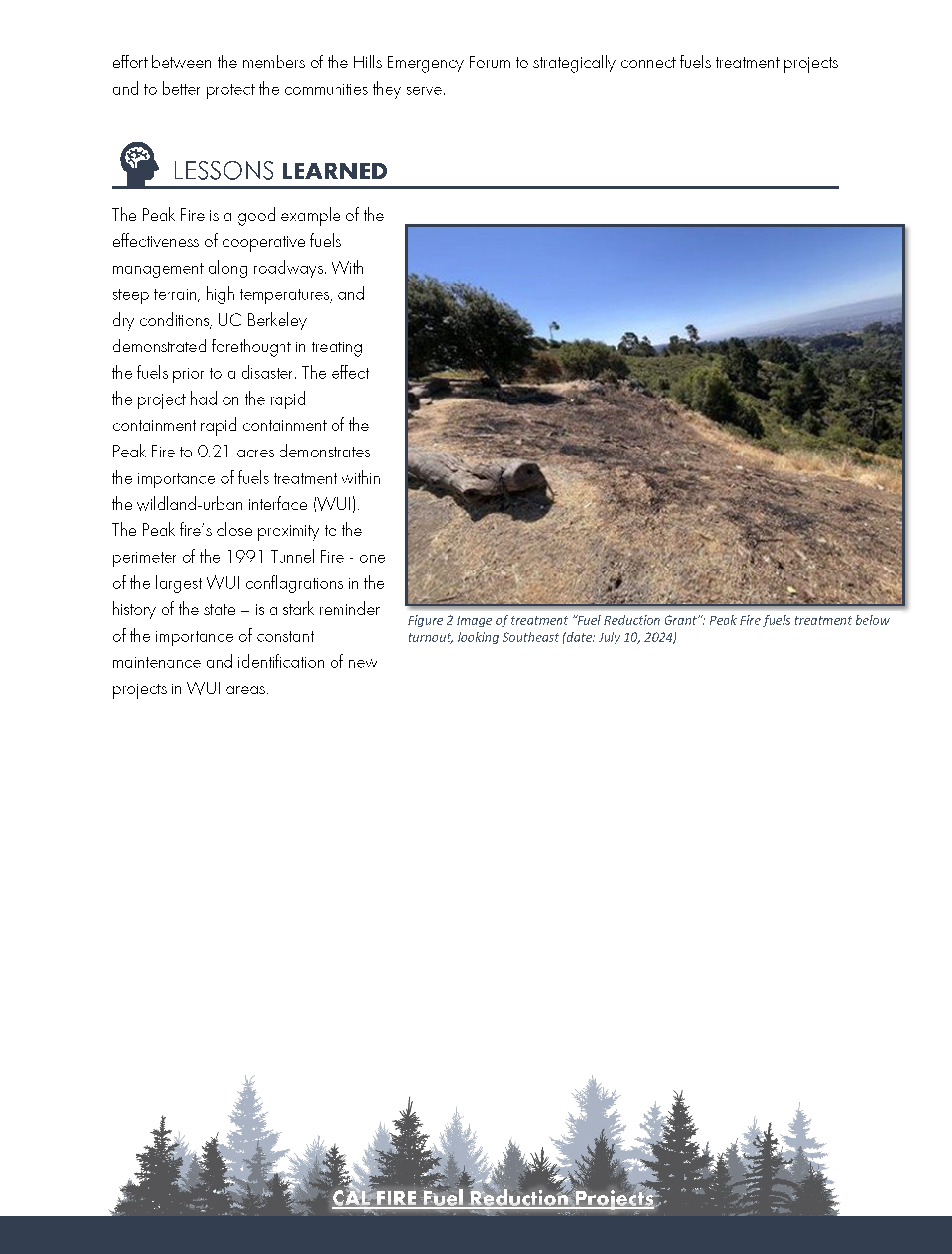 Peak Fire Fuel Break Memo lauding the UC Berkeley Fire Fuel Management Program