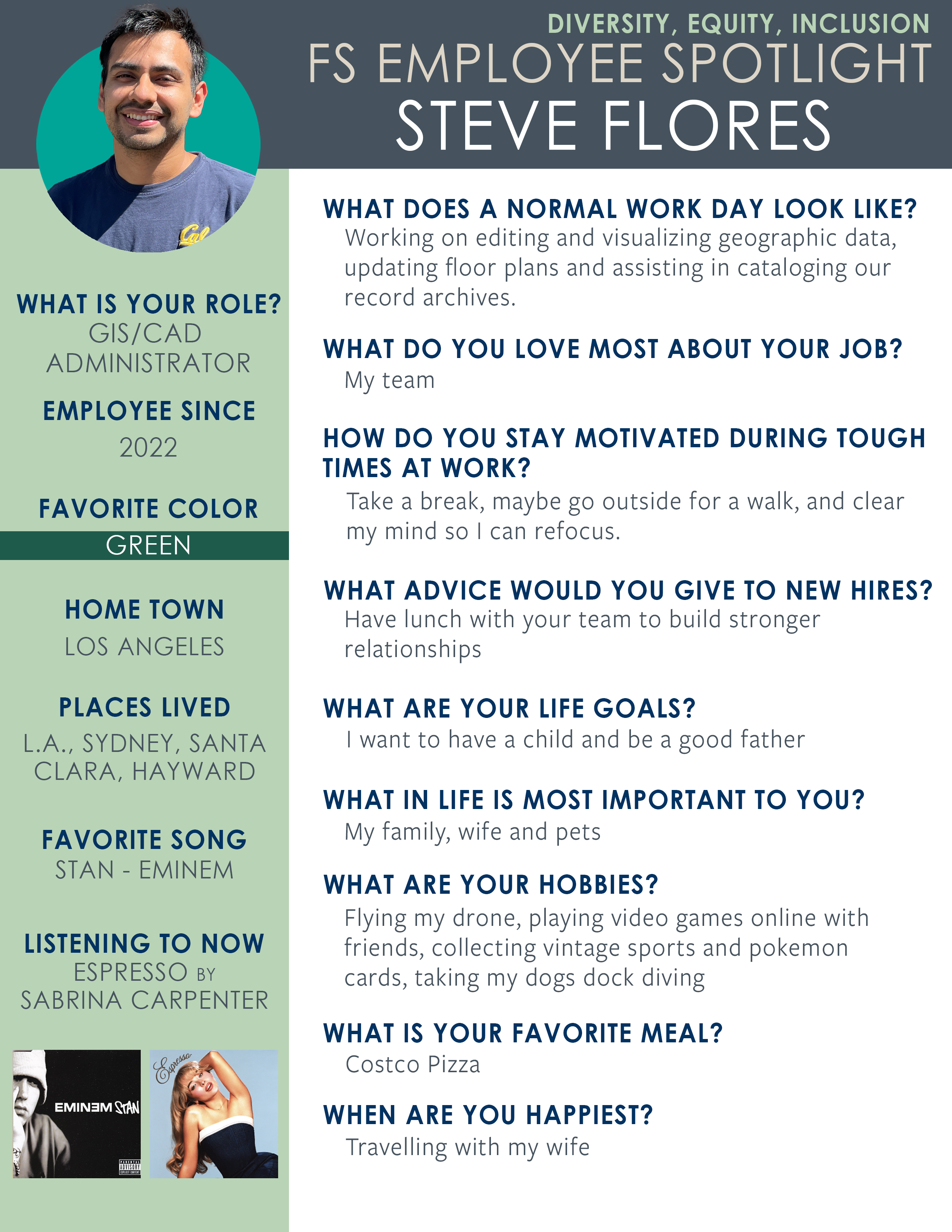 FS DEI September 2024 Employee Spotlight of Steve Flores